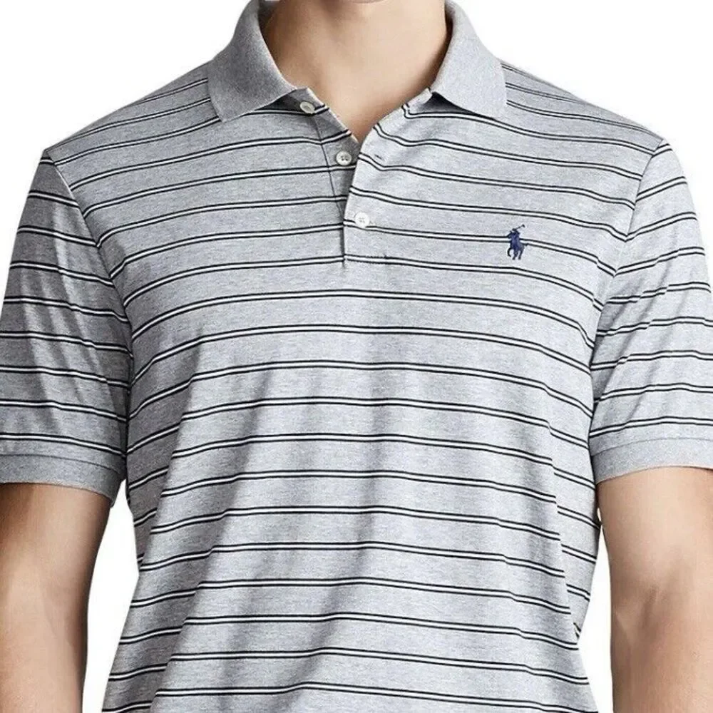 Polo Ralph Lauren Slim Fit Polo Shirt Mens XL Light Blue Stripe Short Sleeve
